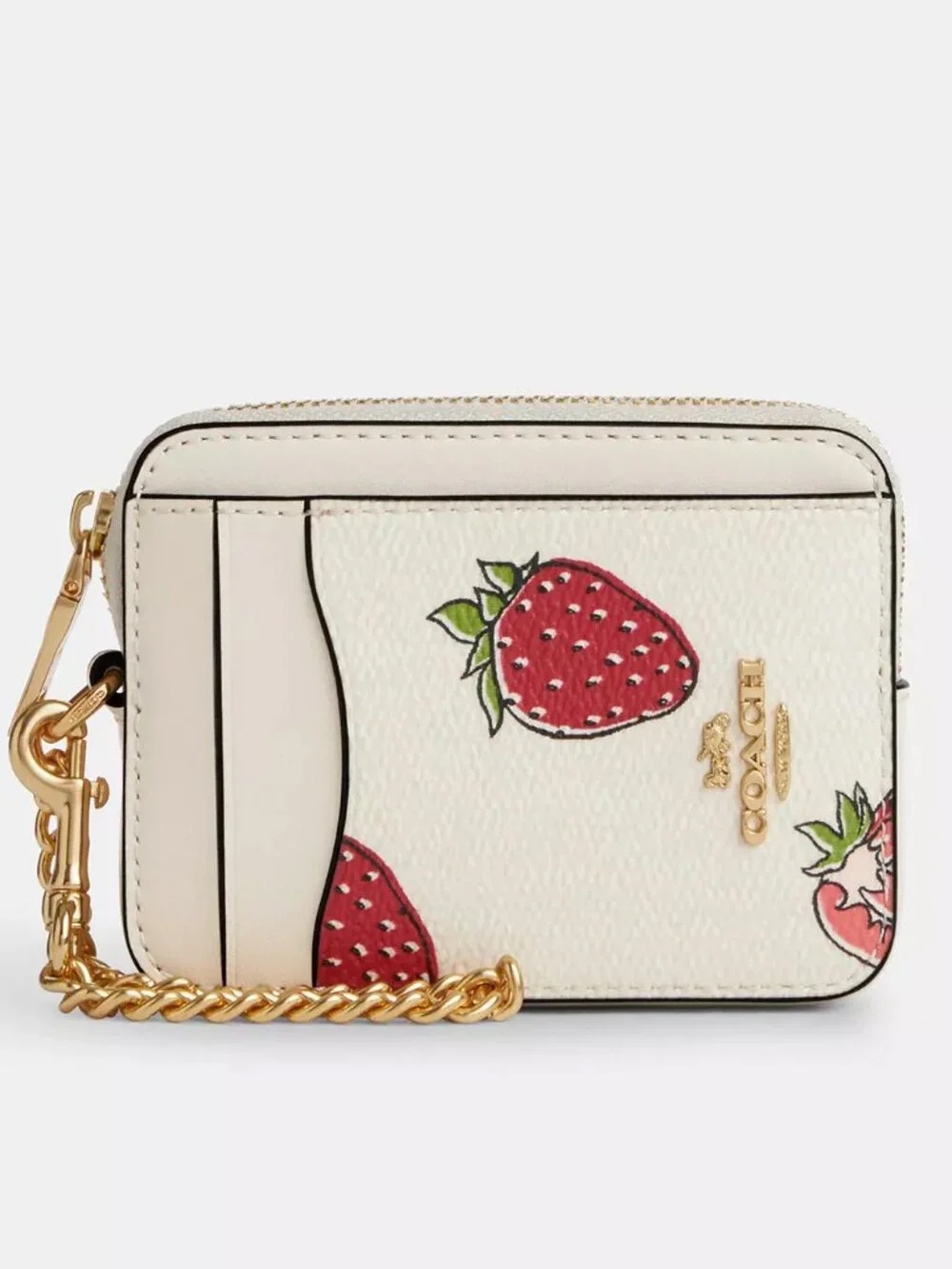 NWT Coach Zip Card Case With Strawberry Print CAR32